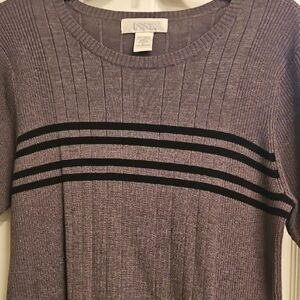 Casual Corner Charcoal Gray Sweater with Black Stripes